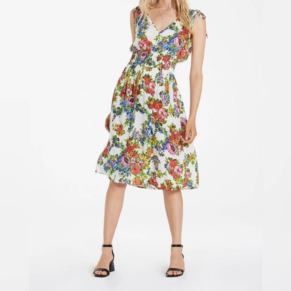 Dear John Fit‎ & Flare Midi Dress Women's Medium Multicolor 100% Rayon Floral